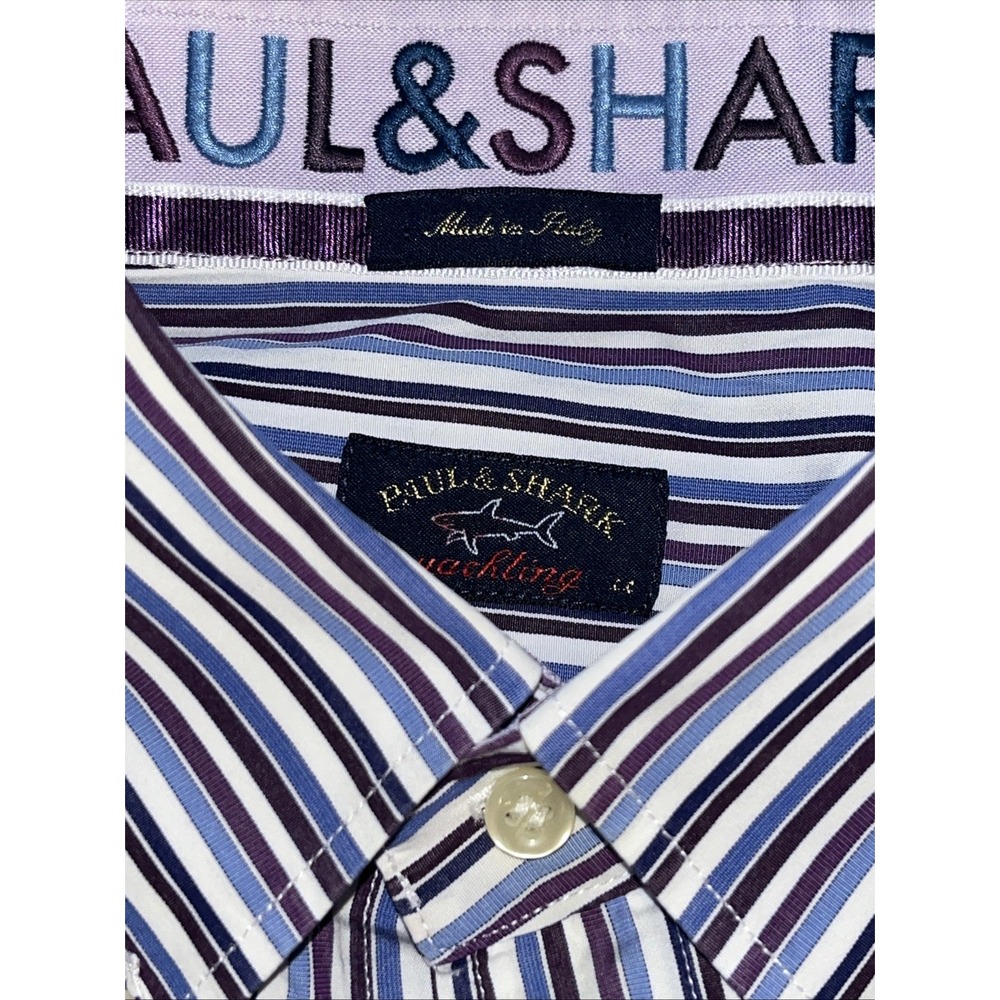 Paul & Shark Yachting Multi Striped Long Sleeve Button-Up Shirt Size 44 Xl - Picture 5 of 7